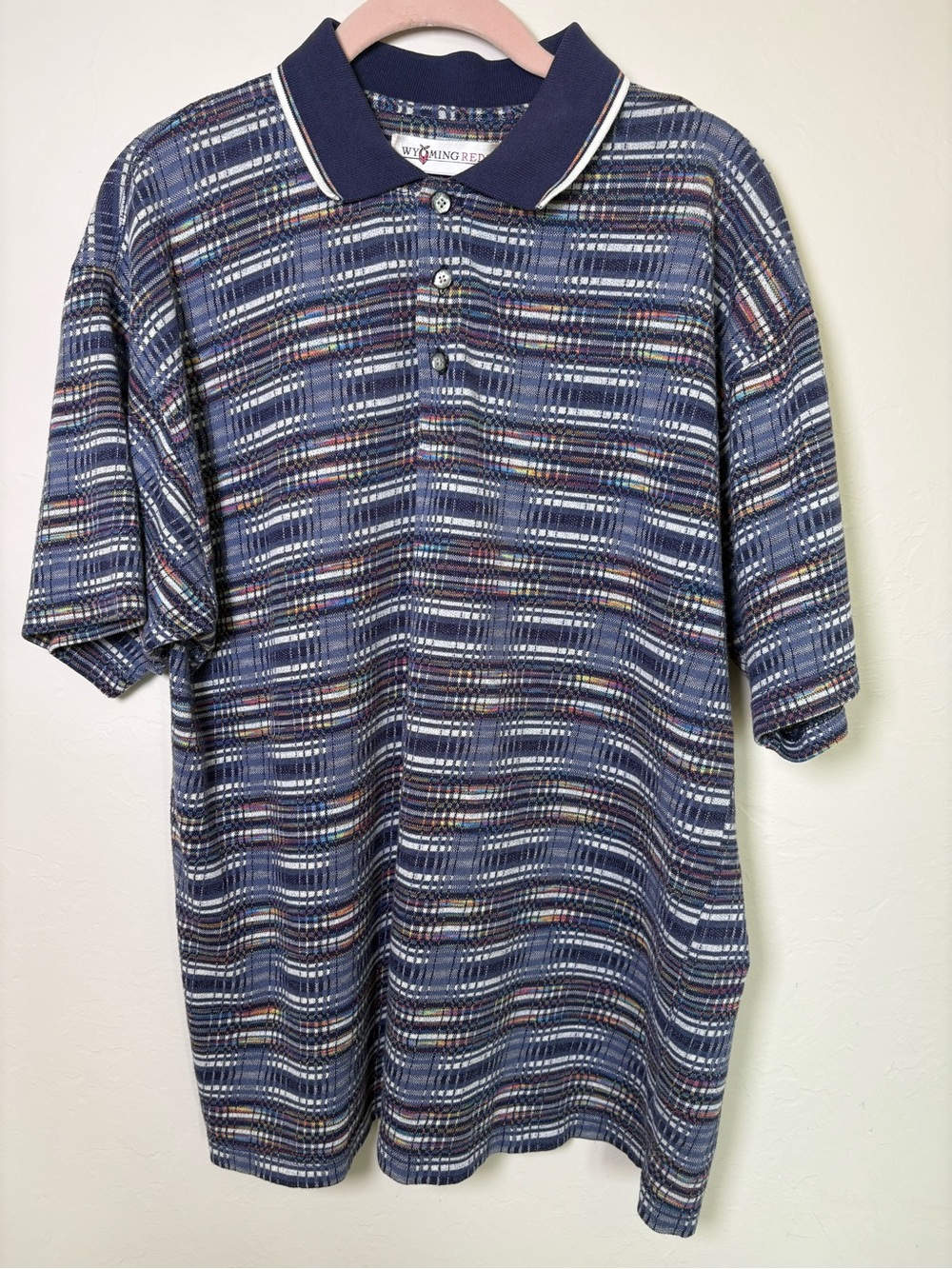 Wyoming Reds 3D Knit Polo Shirt Mens L Vintage Coogi Style Multicolor Texture